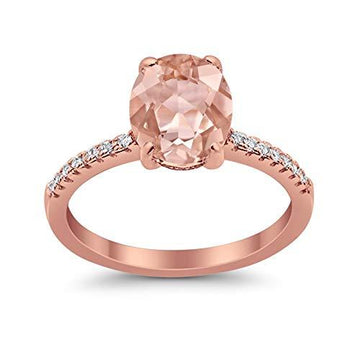 Halo Split Shank Wedding Ring Rose Tone, Simulated Morganite CZ 925 Sterling Silver
